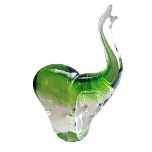 Art Glass Elephant  Vintage Green Murano Style  Figurine Trunk Up heavy 3 Lb 9"